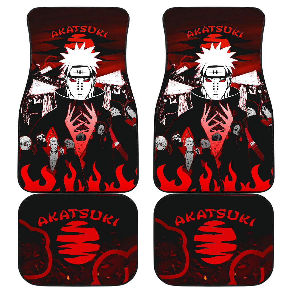 Naruto Akatsuki Cloud Red Black Fabric Car Floor Mats - 4 Piece Set Universal Fit