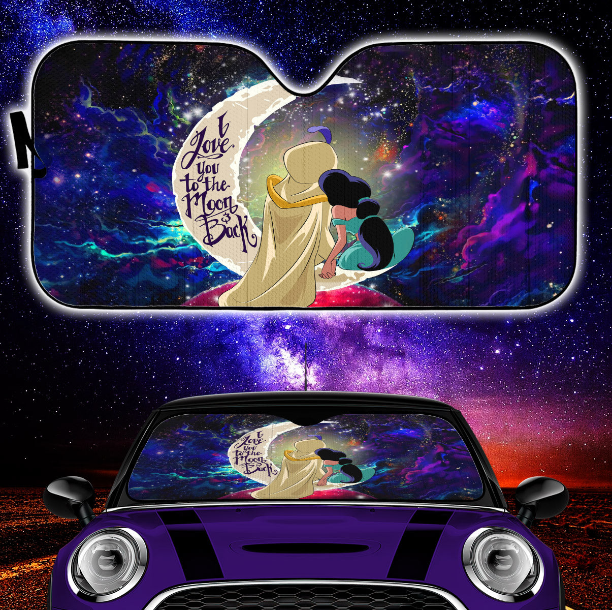 Love You To The Moon Galaxy Car Sunshades for Couples - Aladin