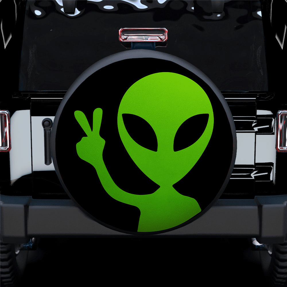 Green Jeep Spare Tire Covers with Alien Say Hi Design for Campers