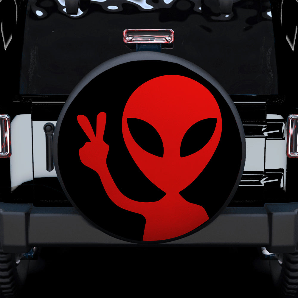 Red Jeep Car Spare Tire Cover - Alien Say Hi Gift for Campers
