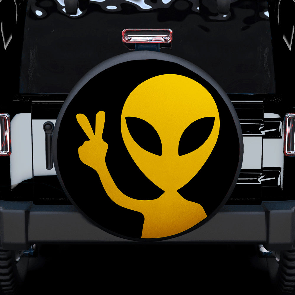 Alien Say Hi Yellow Jeep Car Spare Tire Covers Gift For Campers Alien Say Hi Yellow Jeep Spare Tire Cover - Gift for Campers - Image 1