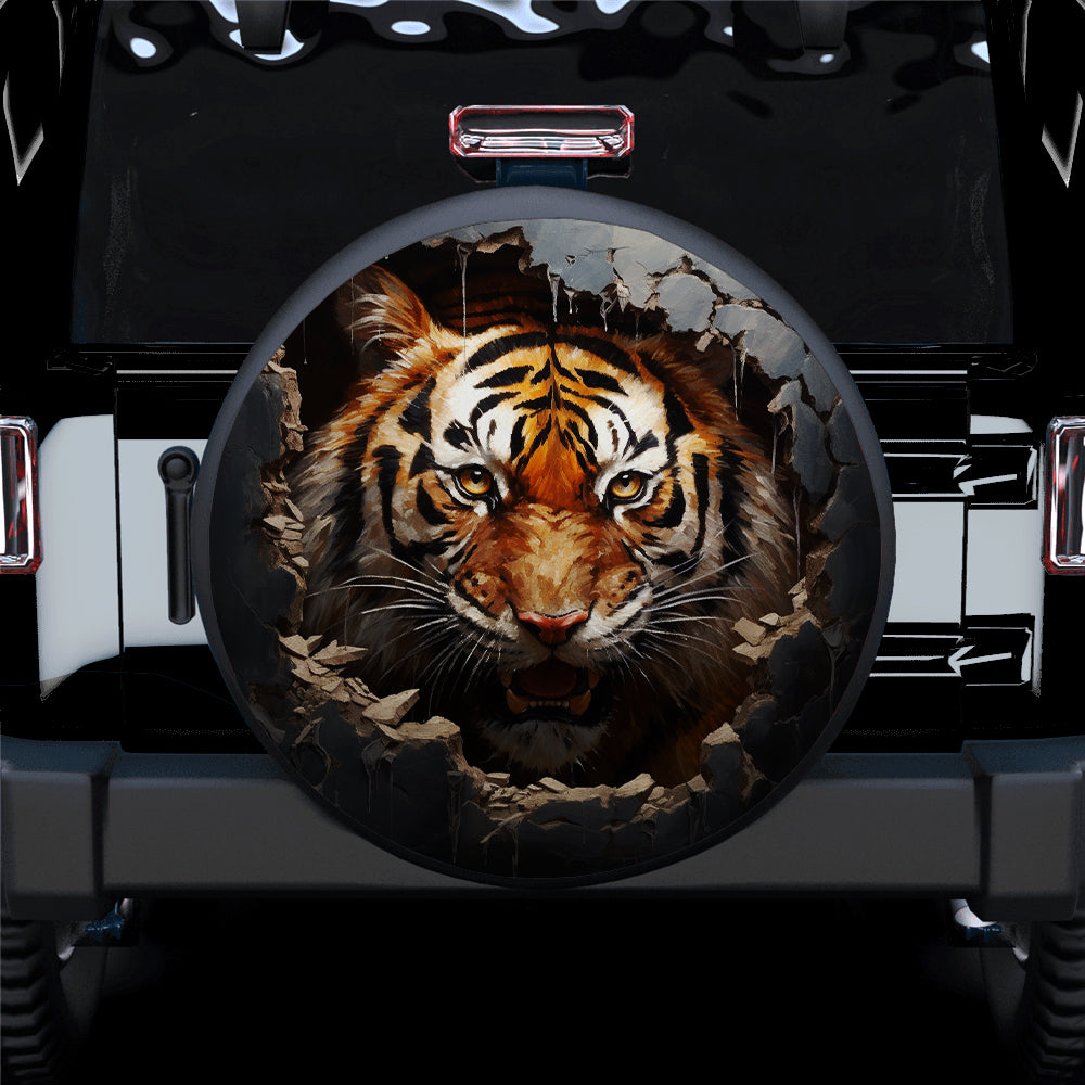 Angry Tiger Wall Design Jeep Car Spare Tire Covers Gift for Campers