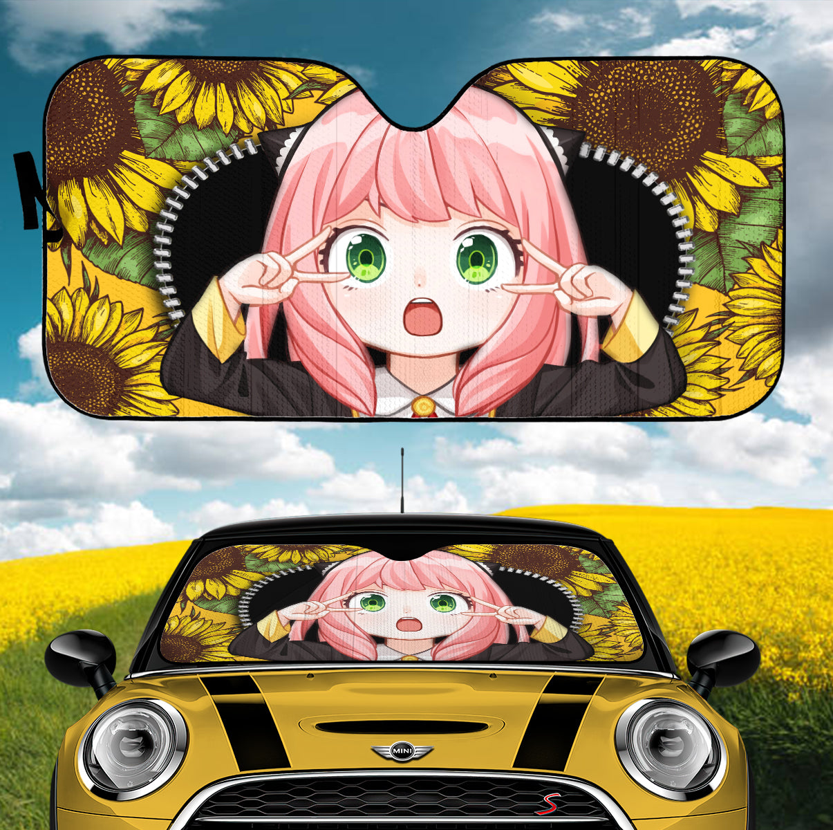 Sunflower Car Auto Sunshades - Anya Spy X Family Design