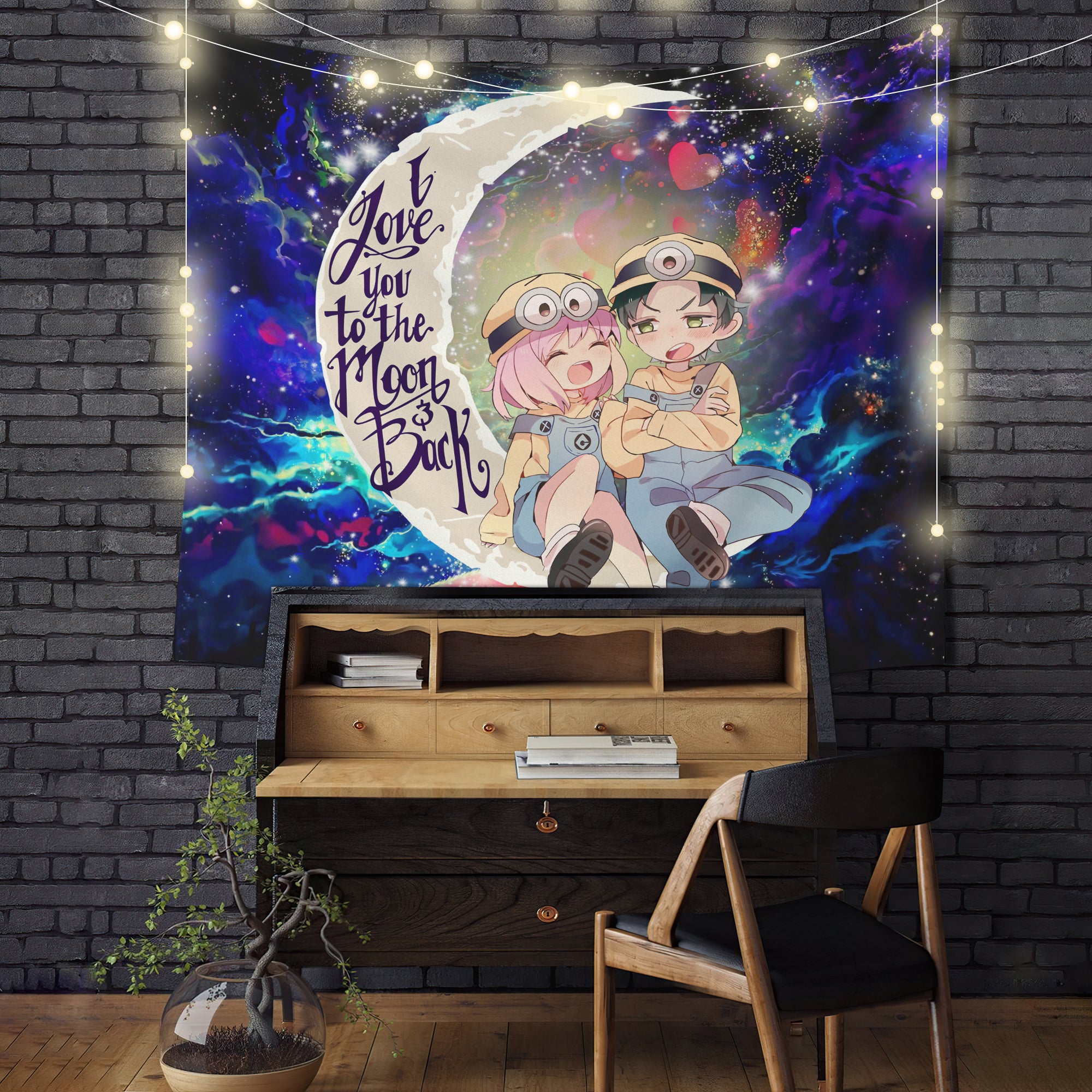Anya X Damian Romantic Couple Love You To The Moon and Back Galaxy Tapestry Wall Hanging Room Decor