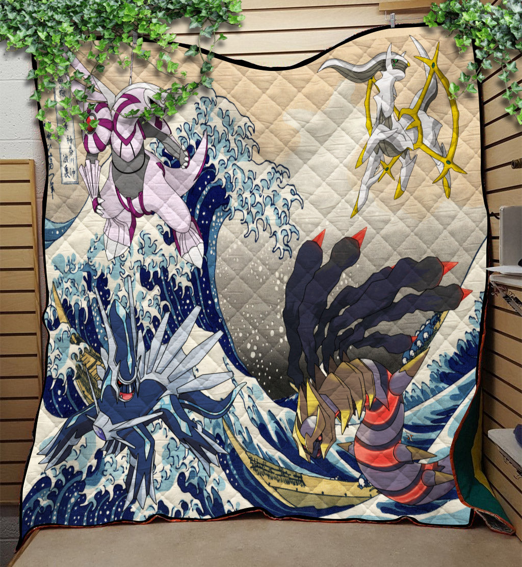 Pokemon Arceus Giratina Dialga Palkia Great Wave Quilt Blanket