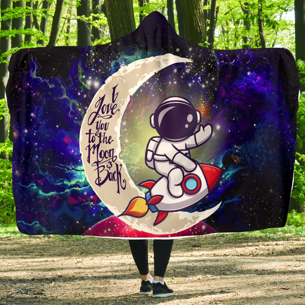 Galaxy Astronaut Chibi Love You To The Moon Hooded Blanket