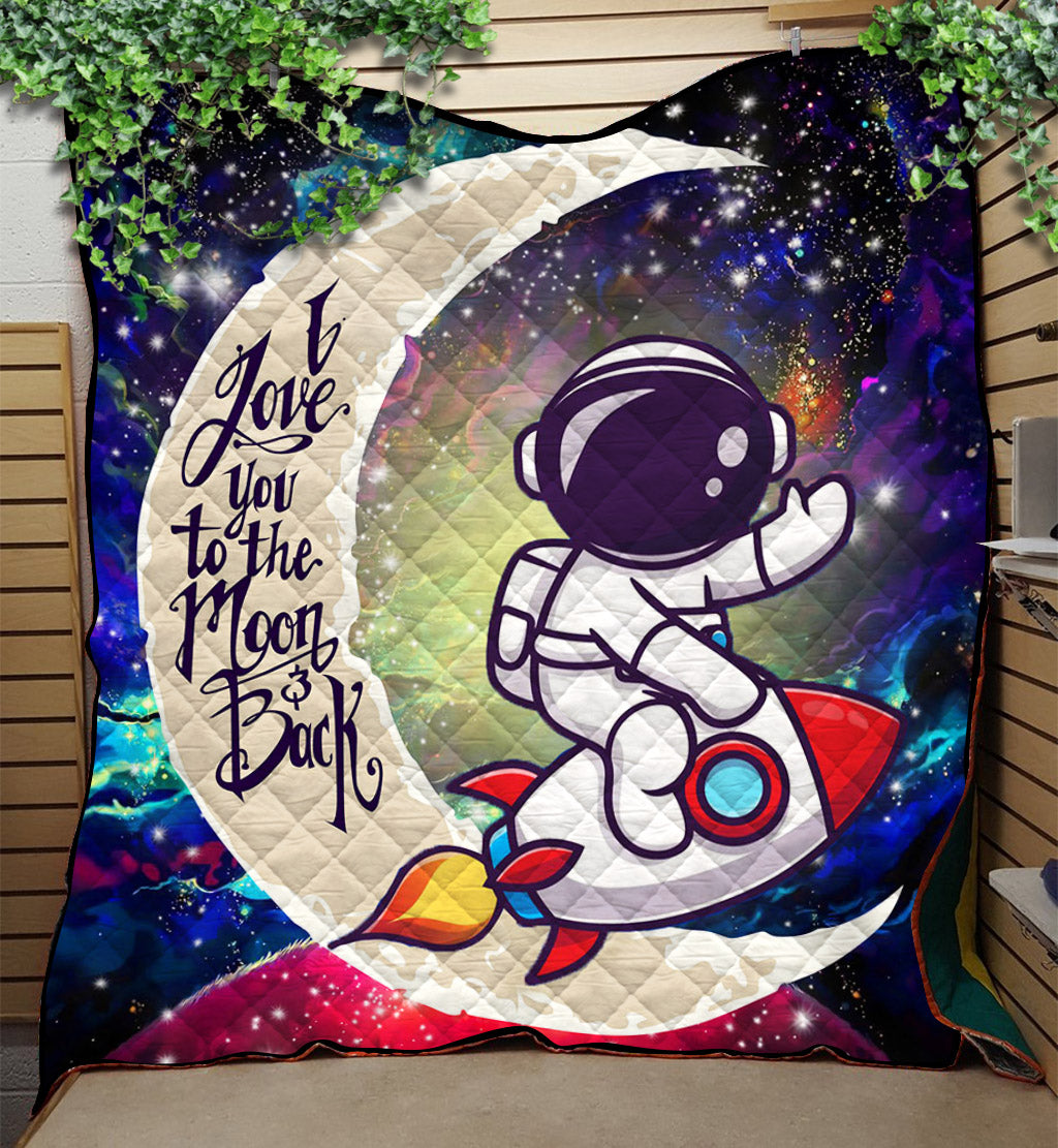 Chibi Astronaut Love You To The Moon Galaxy Quilt Blanket