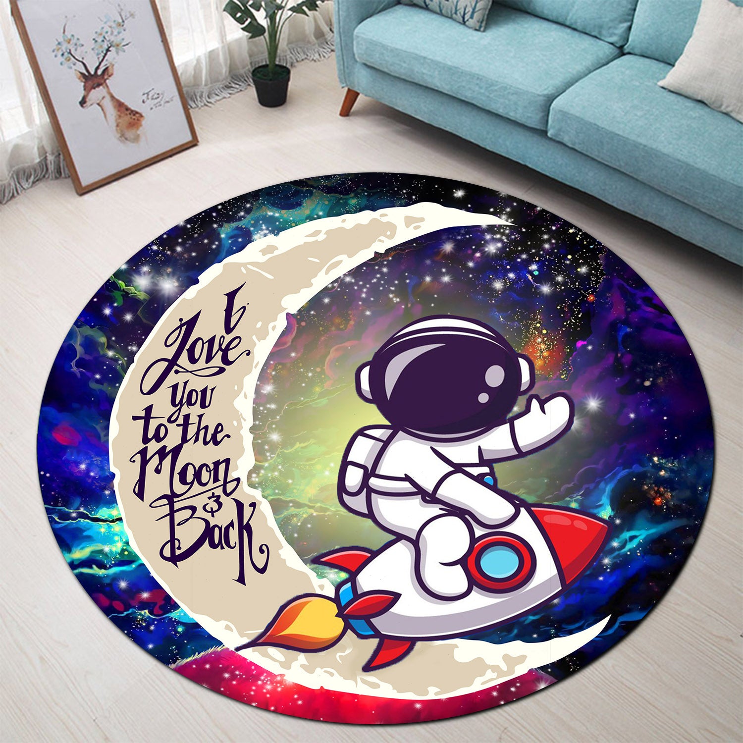 Chibi Astronaut Love You To The Moon Galaxy Round Rug Carpet