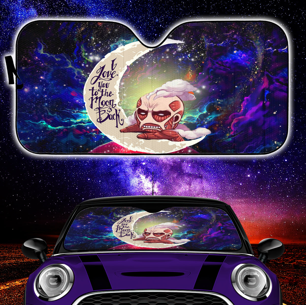 Attack On Titan Galaxy Car Sunshades - Love You To The Moon Design