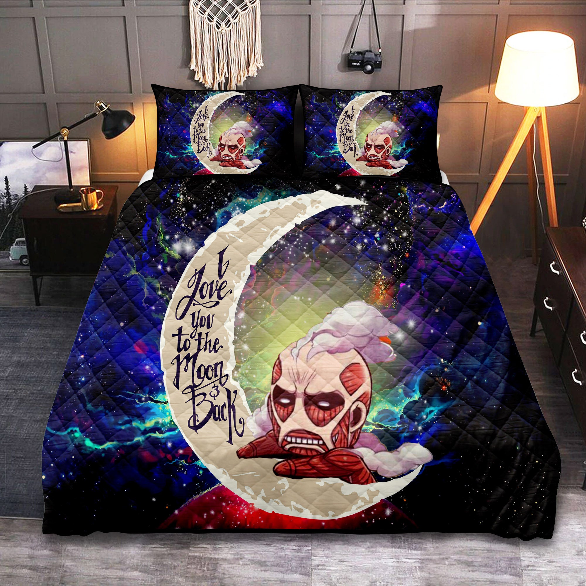 Attack On Titan Galaxy Quilt Bed Set - Love You To The Moon Theme