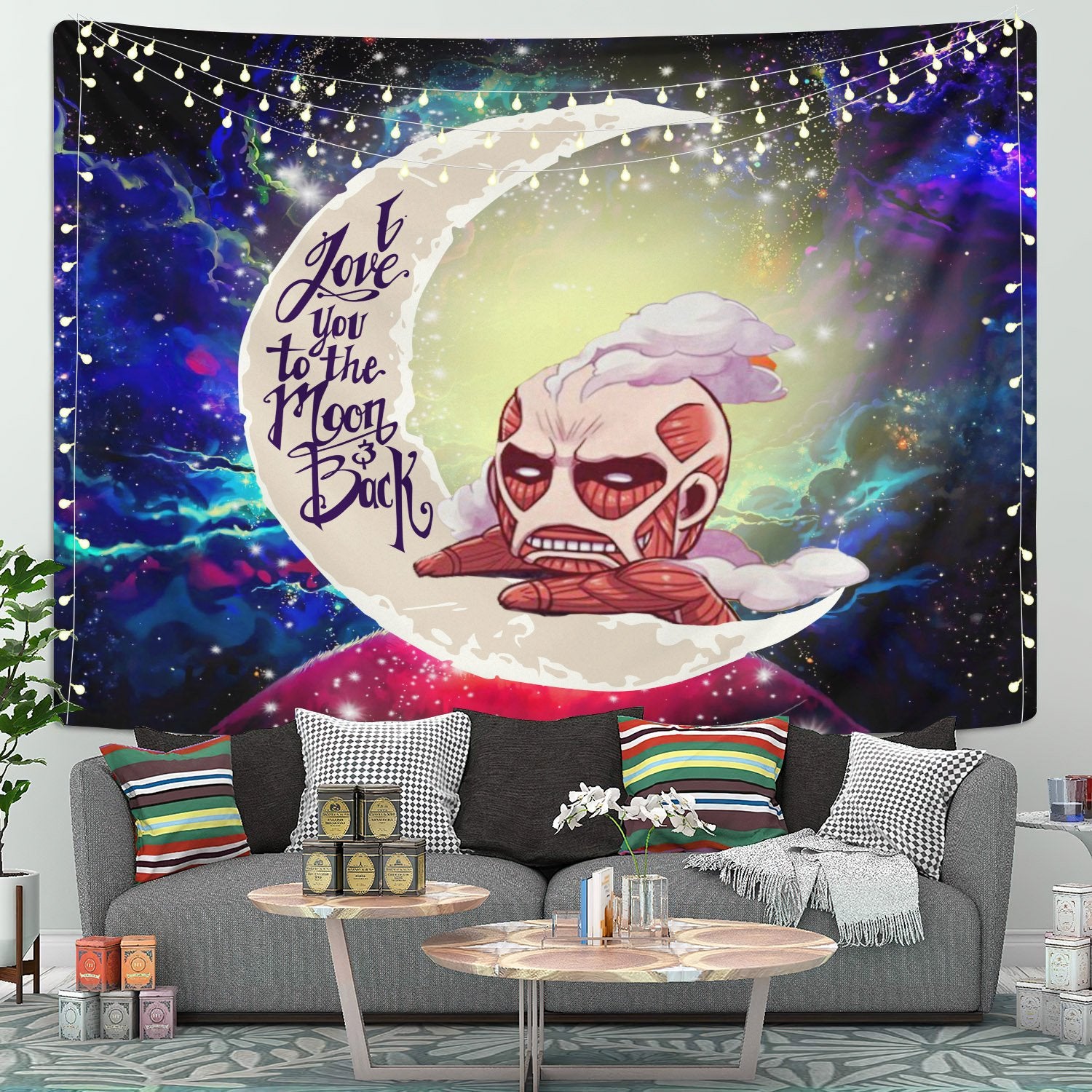 Attack on Titan Galaxy Tapestry for Room Decor Moon and Back