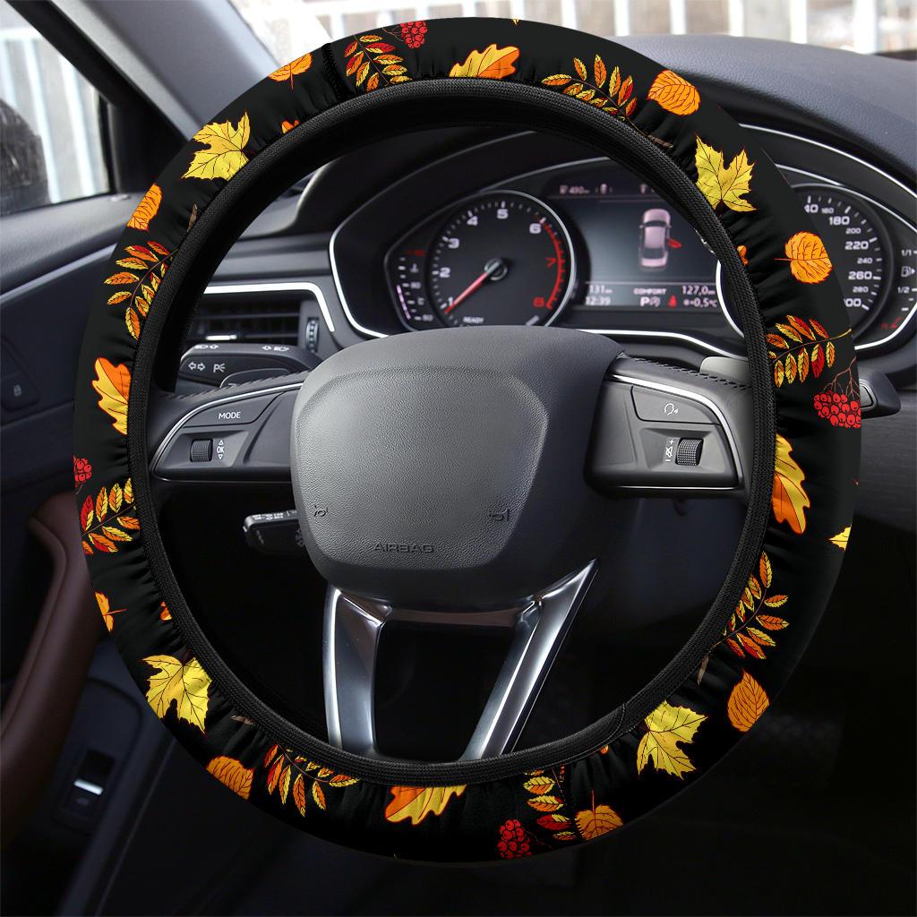 Autumn Leaves Pattern Car Steering Wheel Cover, Premium Quality