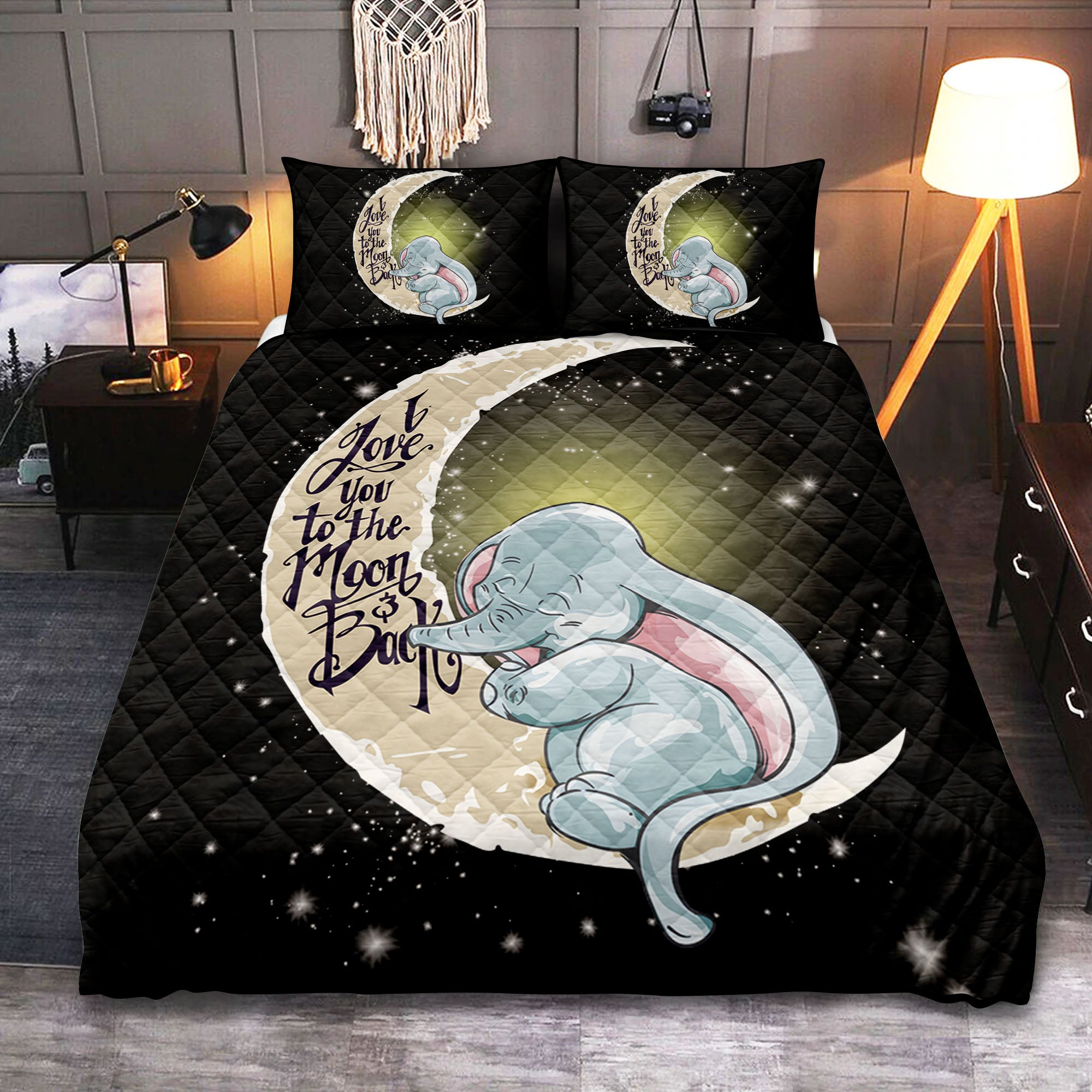 Baby Elephant Space Theme Quilt Bed Set for Nursery Decor