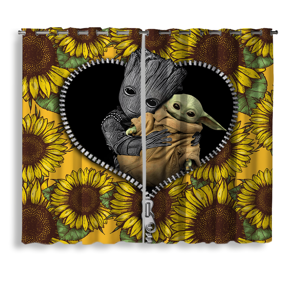 Baby Groot Baby Yoda Sunflower Window Curtain Zipper