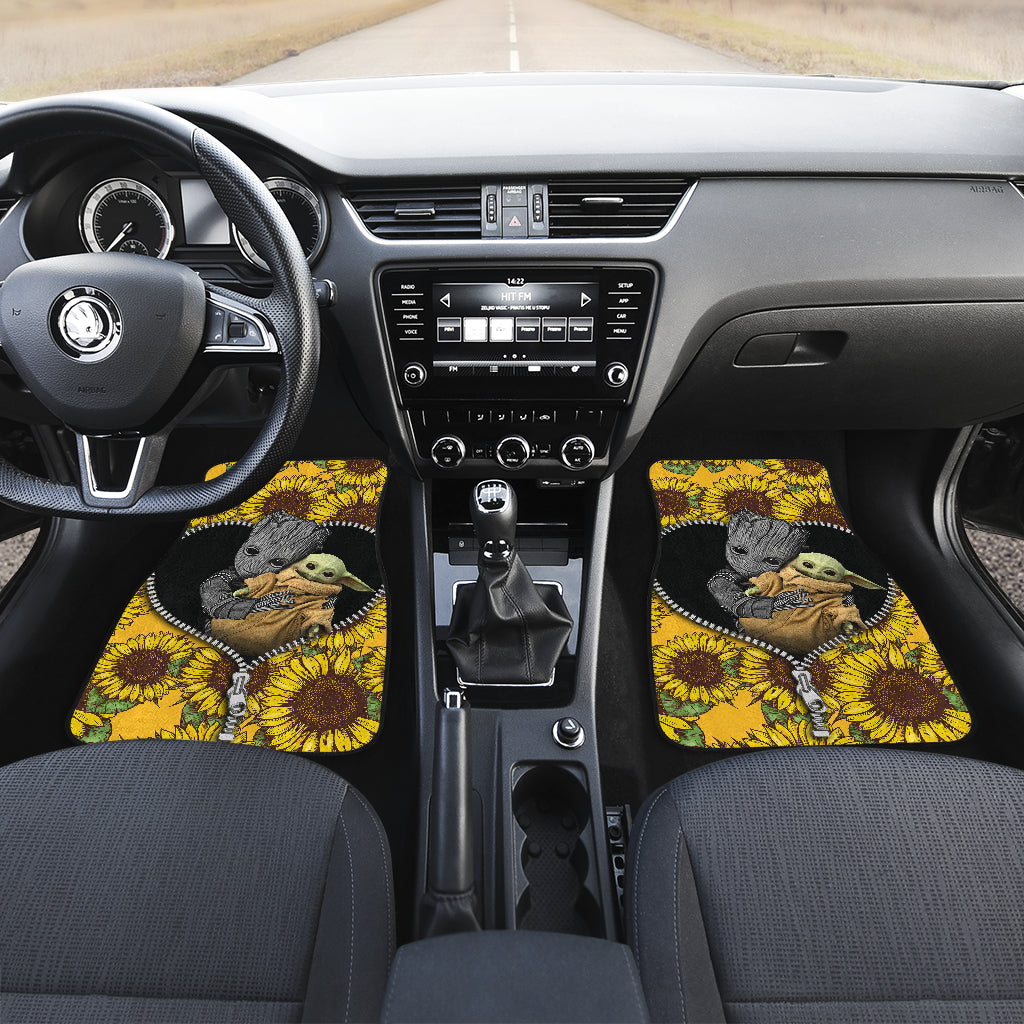 Baby Groot Baby Yoda Sunflower Car Floor Mats Accessories Set