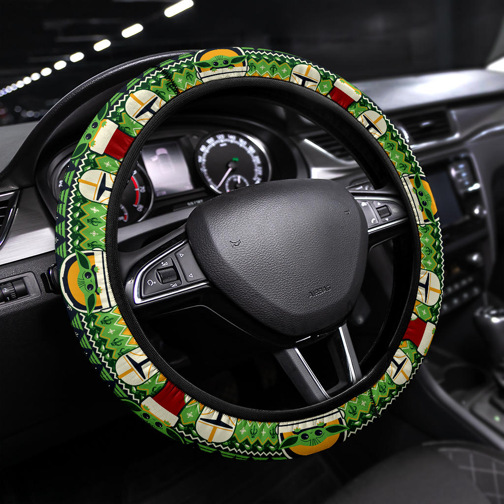 Cute Baby Yoda Christmas Car Steering Wheel Cover Premium 7218