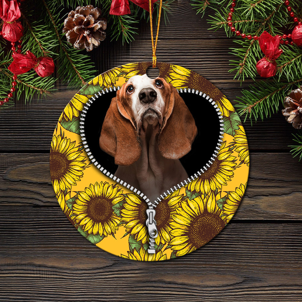 Basset Hound Sunflower Ornament Perfect Holiday Gift Zipper