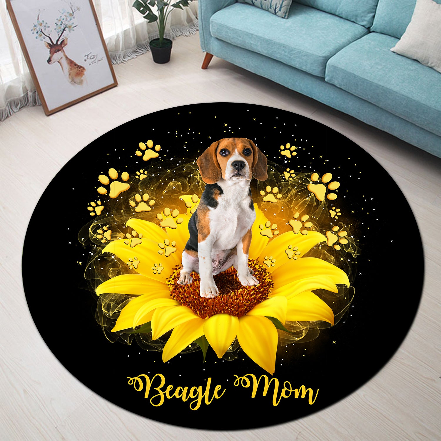 Beagle Mom Round Carpet Rug for Bedroom Living Room Home Decor