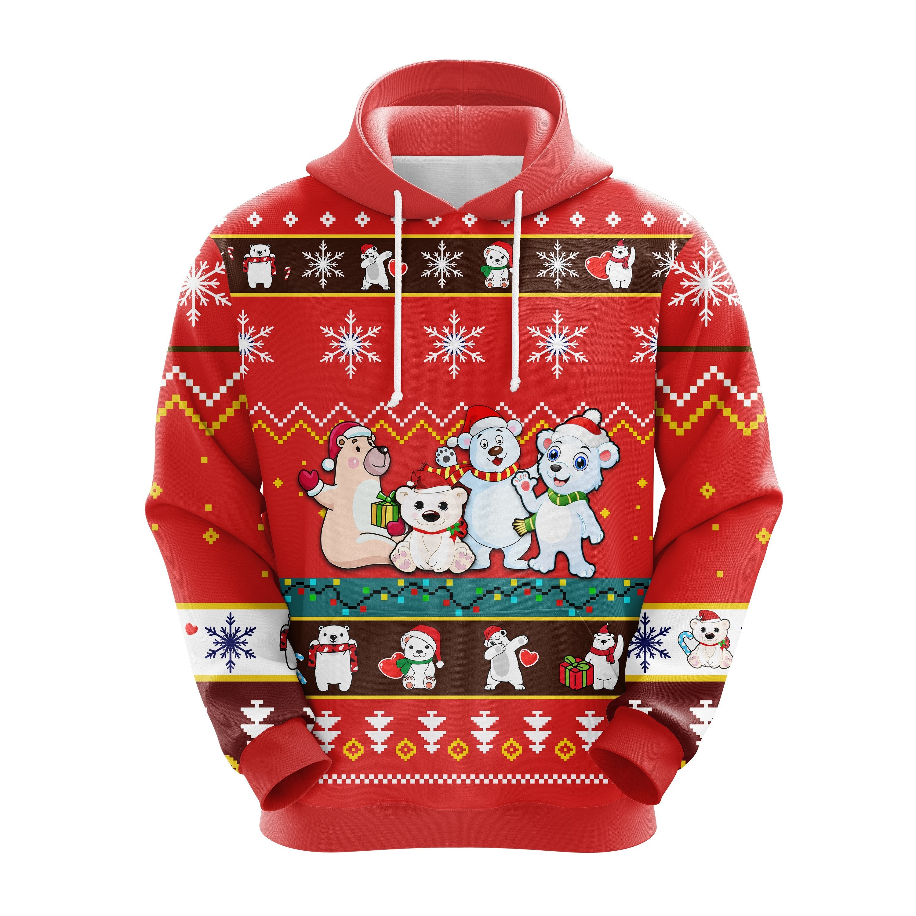 Cute Bear Christmas Hoodie - Red Holiday Gift Idea for Thanksgiving