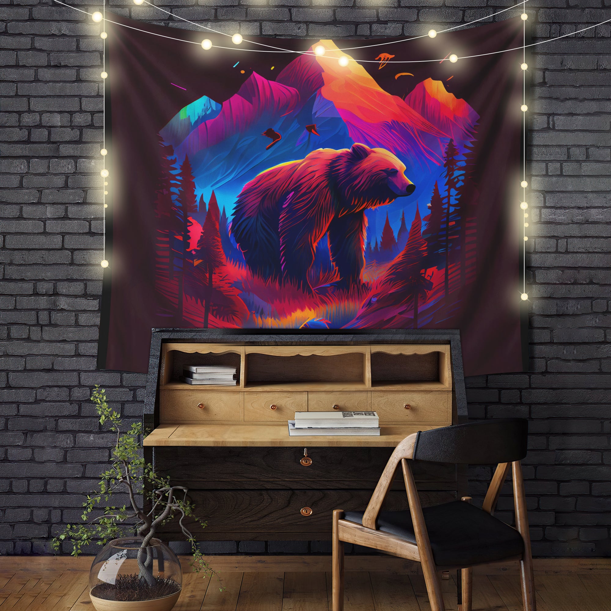 Vivid Bear Mountain Tapestry Room Decor with Clean Design Colors