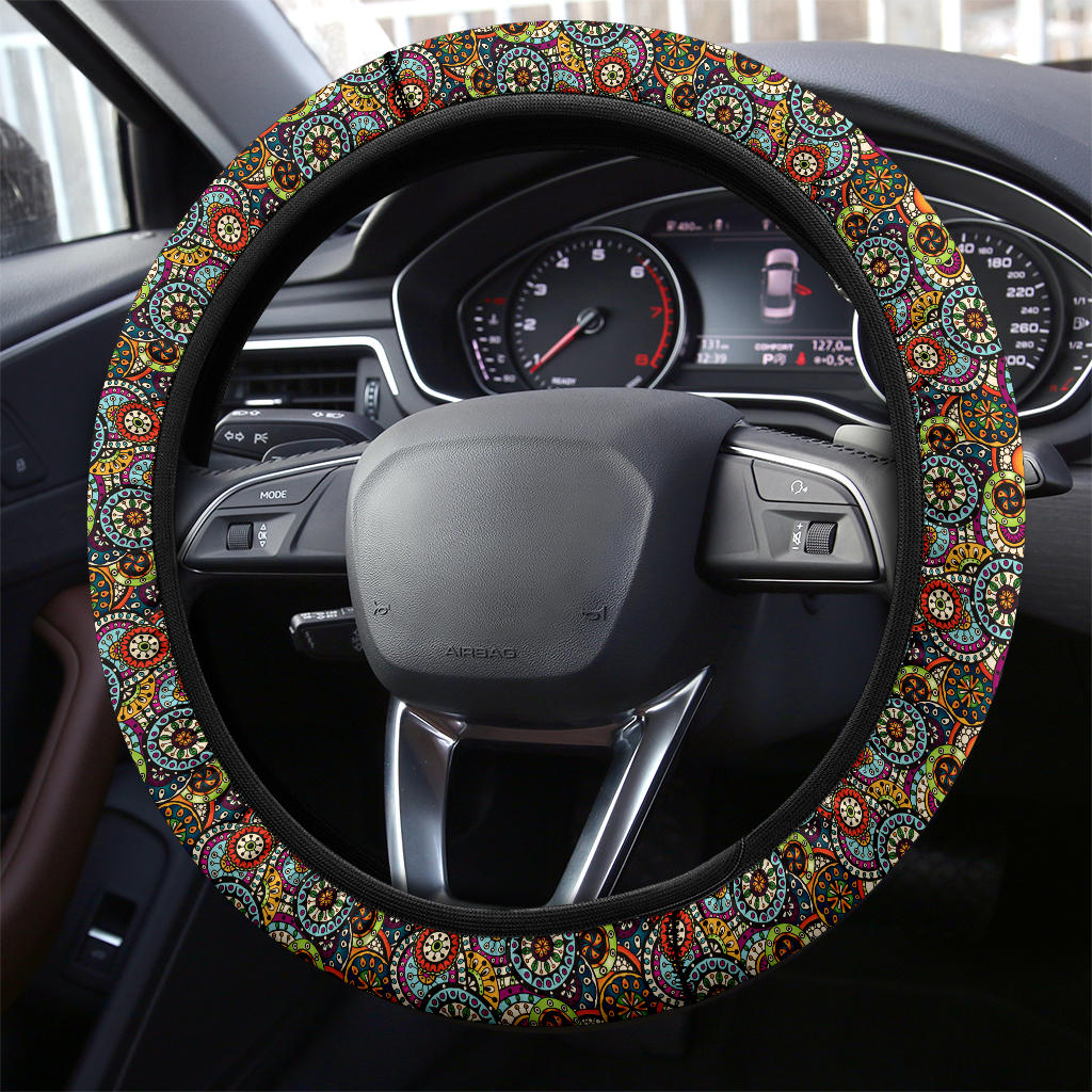 Premium Ethnic Seamless Patterns Car Steering Wheel Cover