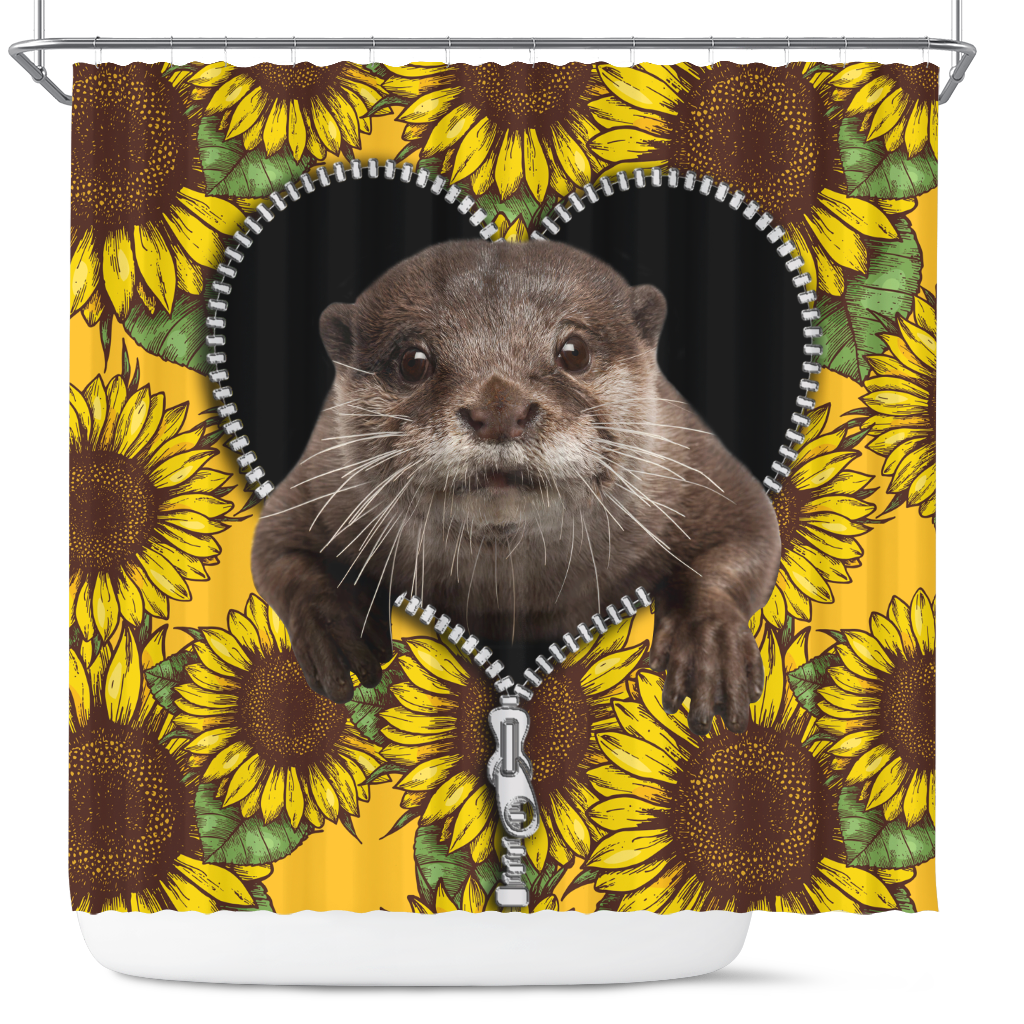 Beaver Sunflower Art Zipper Shower Curtain for Bathroom Decor