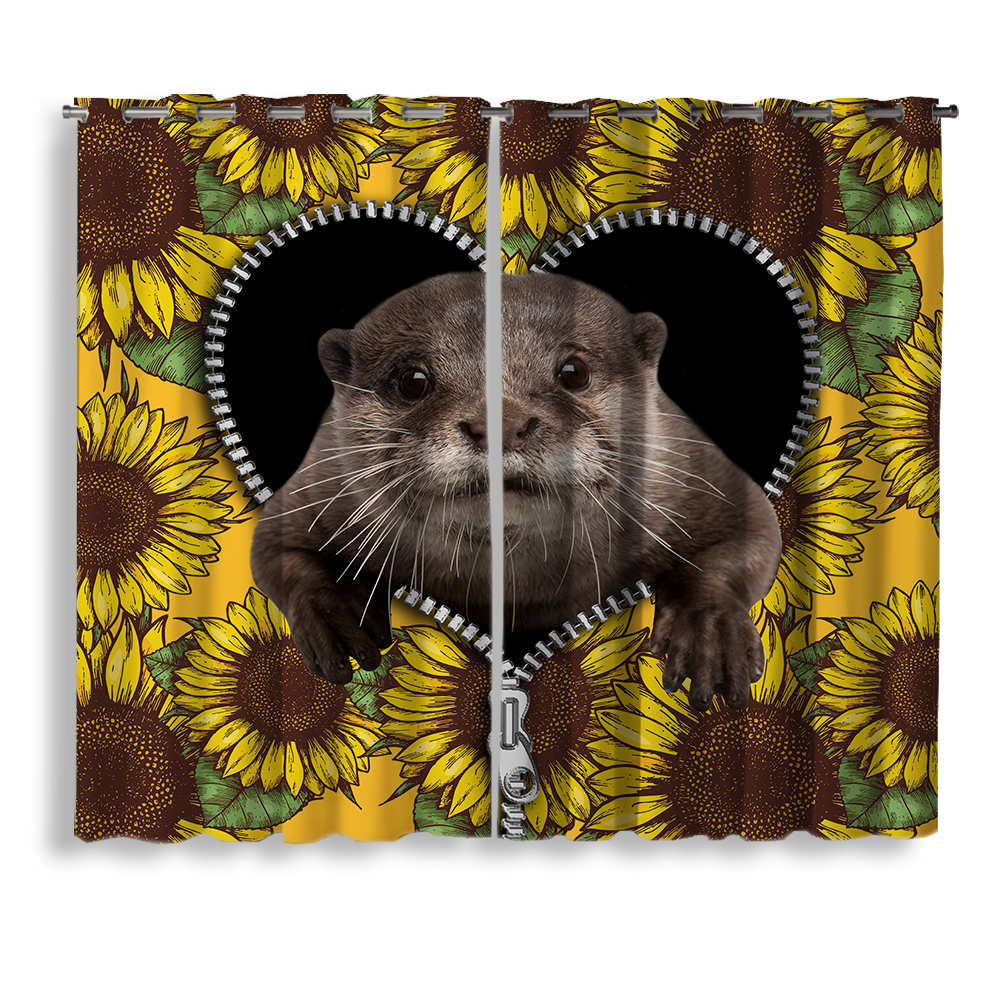 Beaver Sunflower Print Window Curtain - Zipper Design, 52x84 Inches
