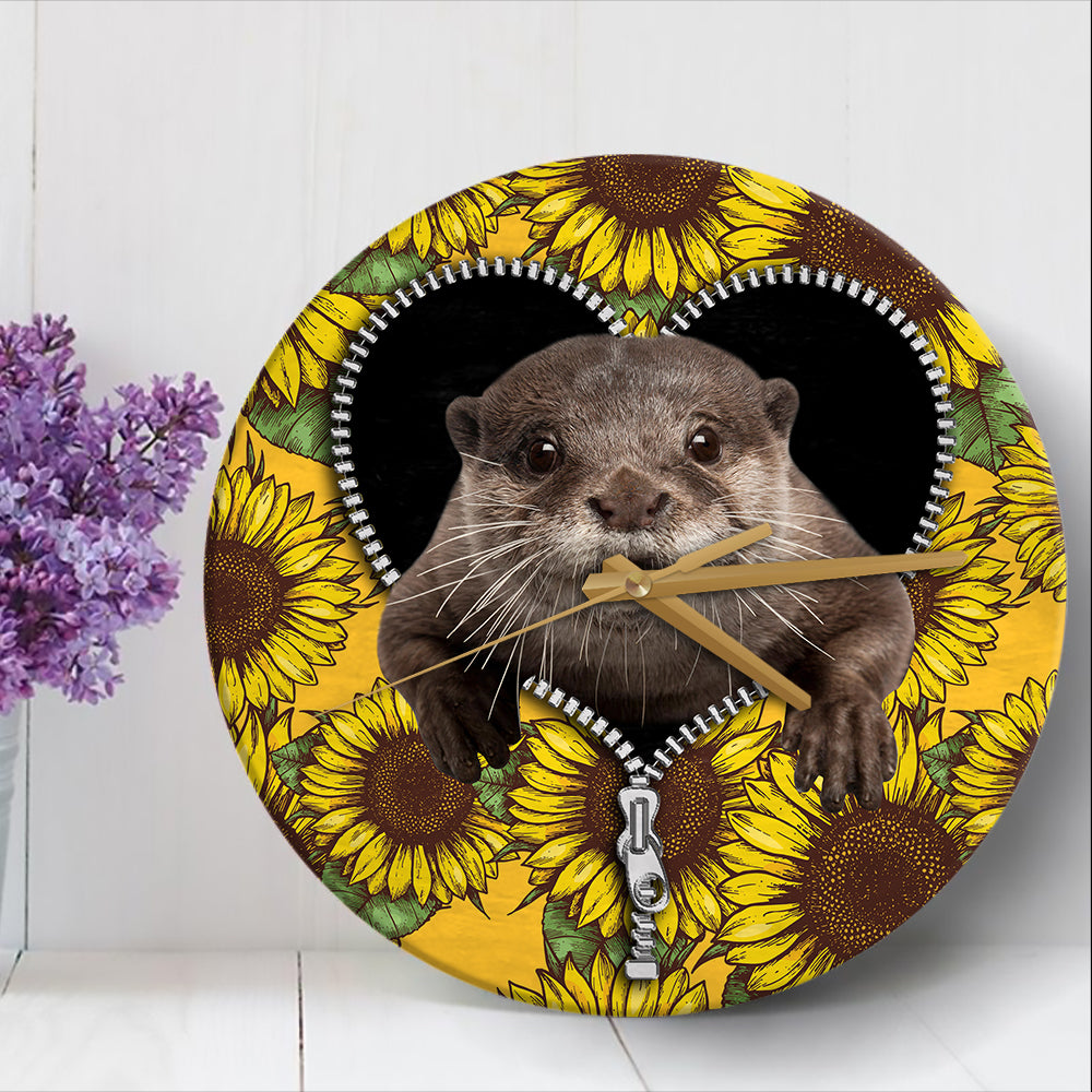 Beaver Sunflower Wood Wall Clock - Unique Zipper Design Decor