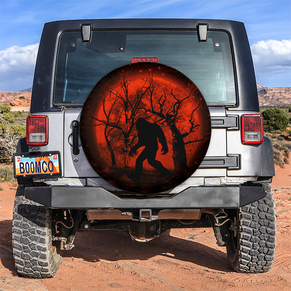 Bigfoot Silhouette Jeep Tire Cover for Campers Under Moonlight