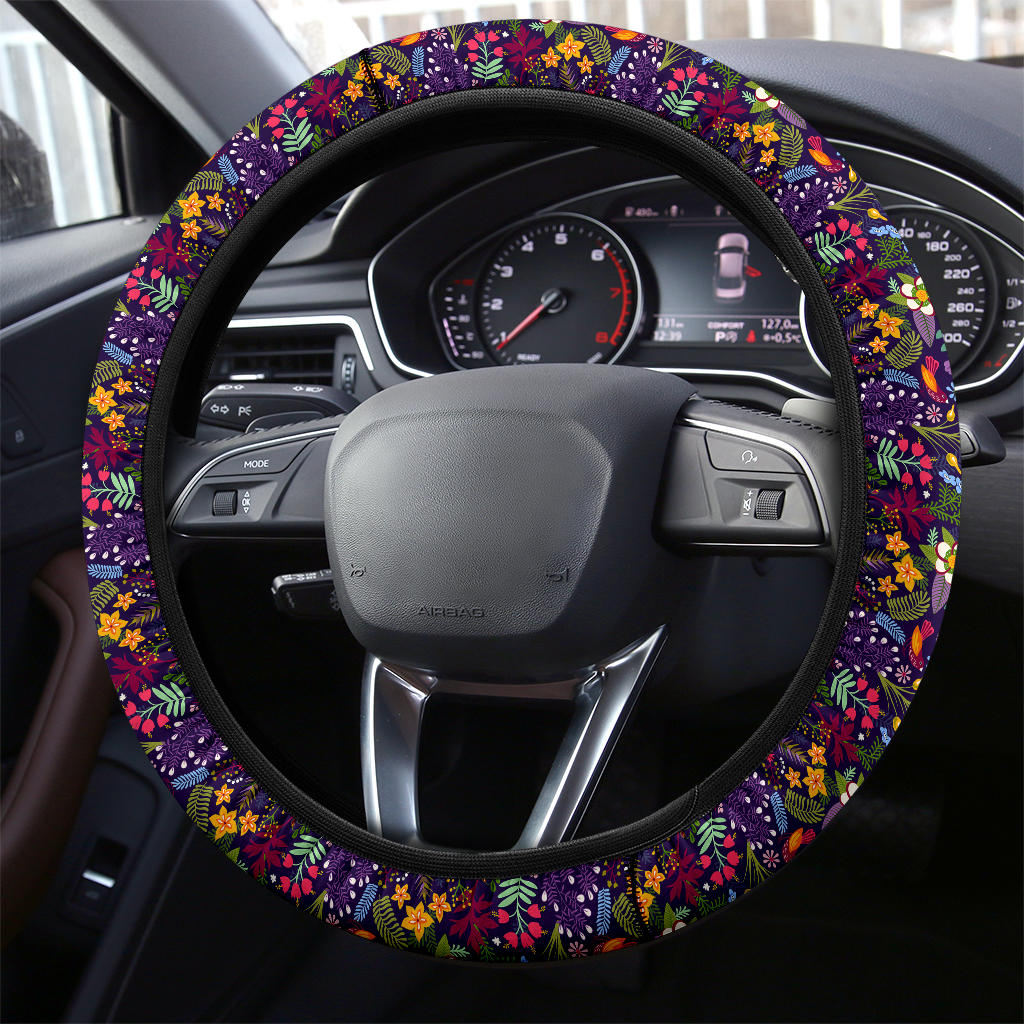 Birds Flower Forest Design Premium Steering Wheel Cover for Car