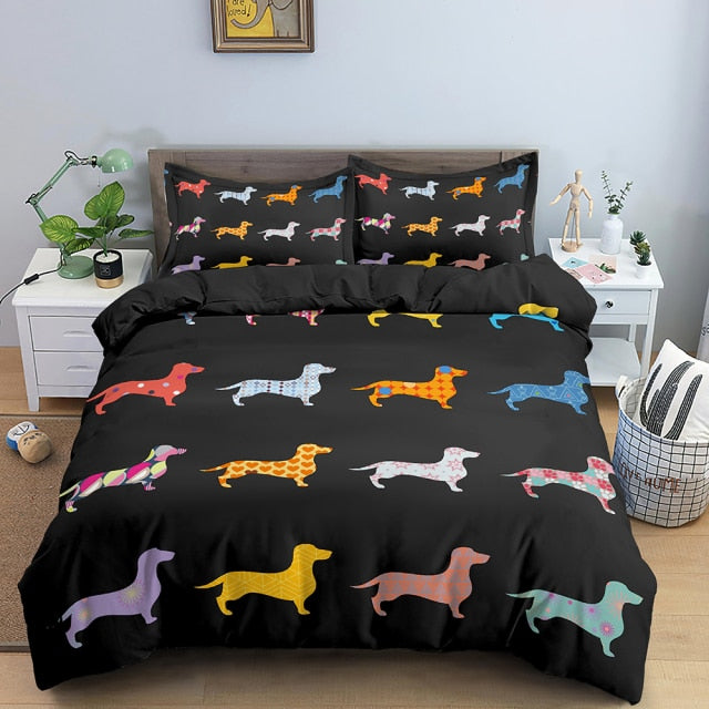 Black Dachshund Duvet Cover Bedding Set with 2 Pillowcases