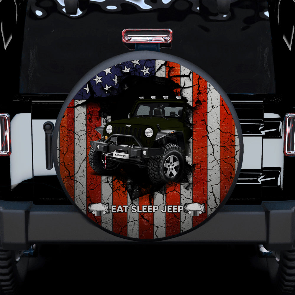 American Flag Black Jeep Spare Tire Cover Gift for Campers