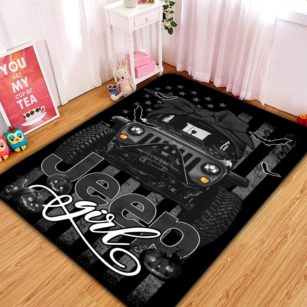 Black Jeep Girl Halloween Rug for Home Room Decor Black