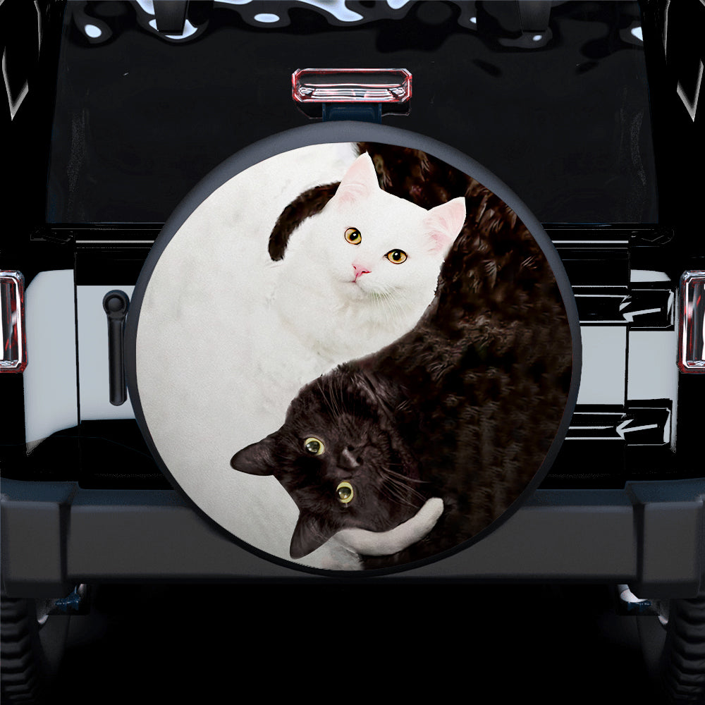 Yin Yang Black White Cats Jeep Spare Tire Covers Gift for Campers