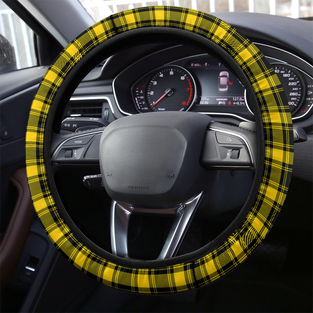 Premium Black Yellow Caro Steering Wheel Cover 7065