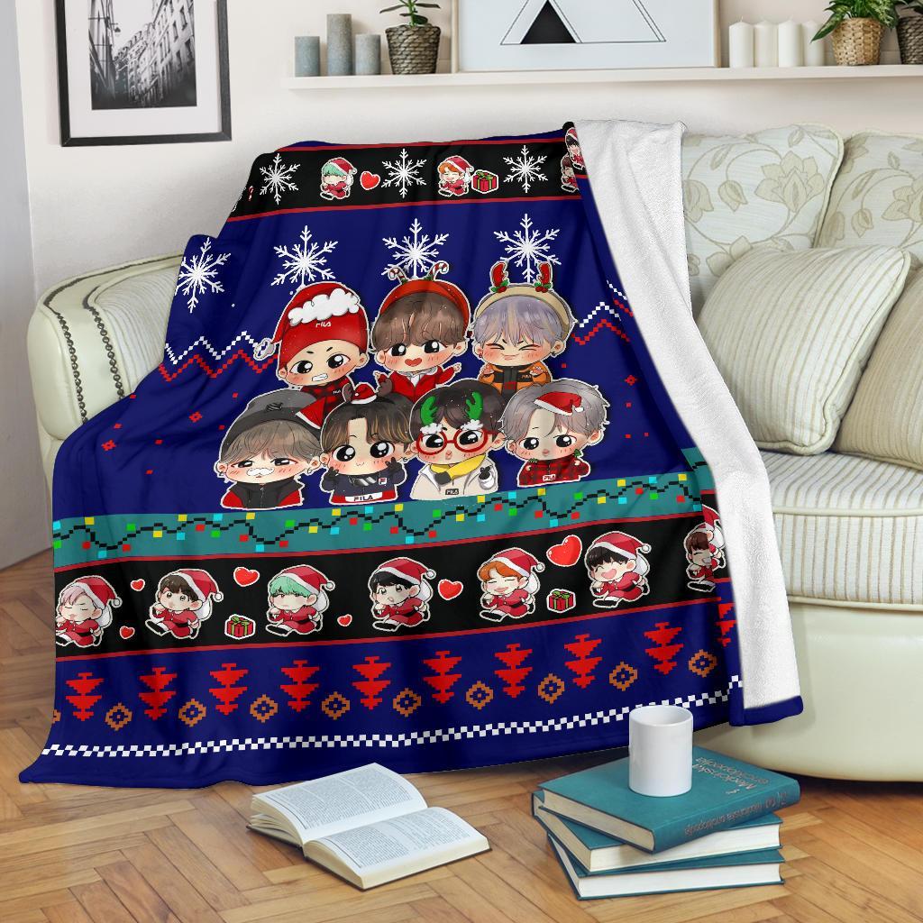 BTS Blue Christmas Blanket Great Gift Idea for Fans