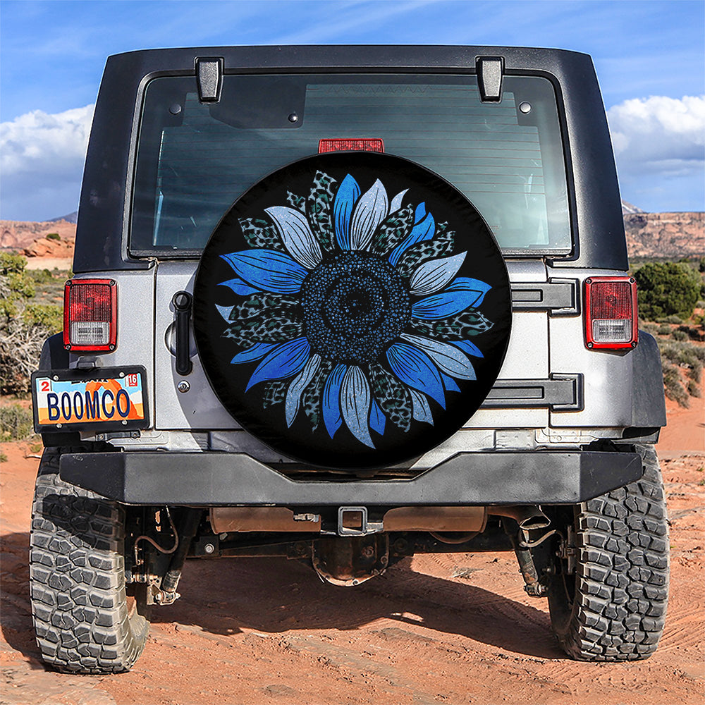 Blue Cheetah Sunflower Gift for Campers Jeep Spare Tire Covers