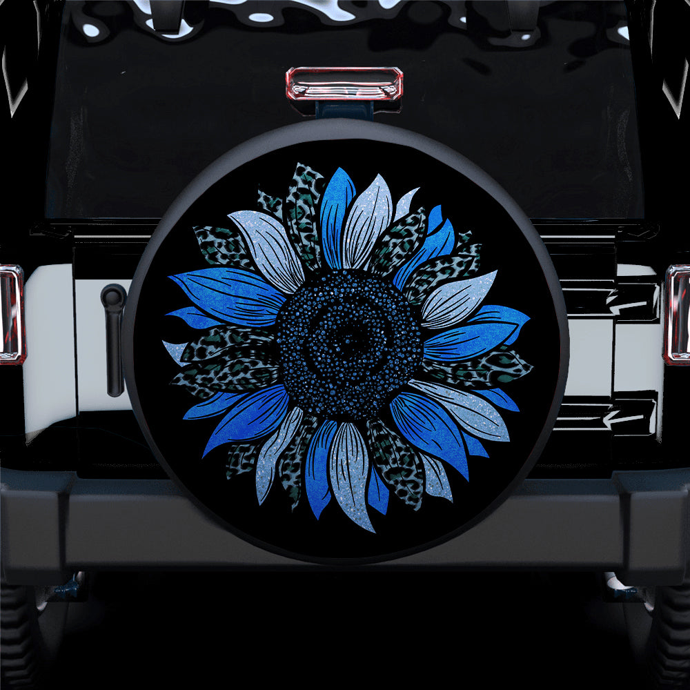 Blue Cheetah Sunflower Gift for Campers Jeep Spare Tire Covers