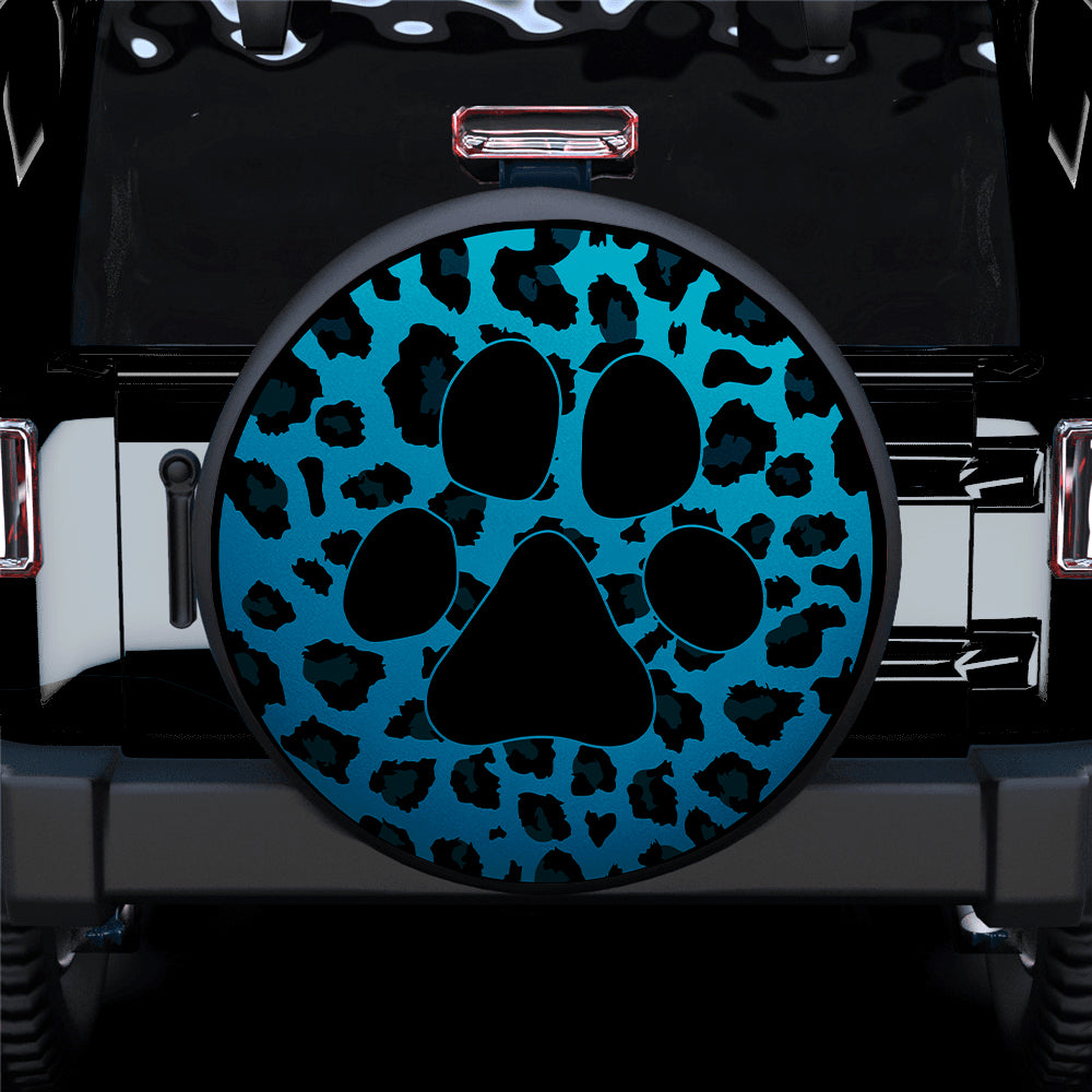 Cute Blue Dog Paw Cheetah Leopard Pattern Jeep Spare Tire Cover