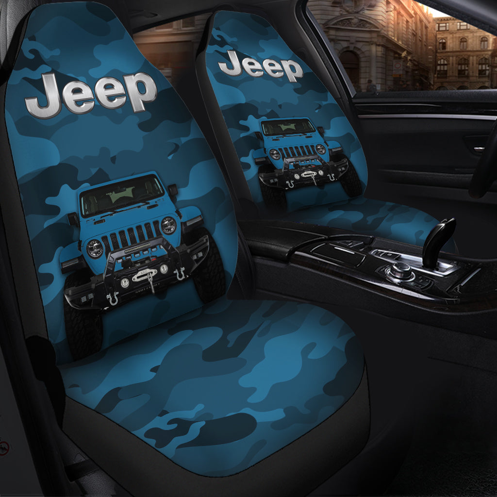Premium Blue Jeep Camouflage Car Seat Covers Decor Protectors