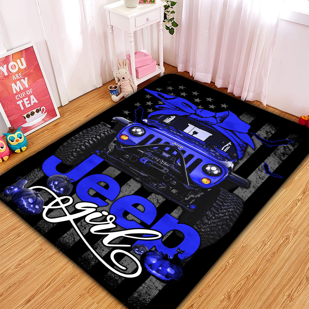 Blue Jeep Girl Halloween Rug for Home Room Decor Blue