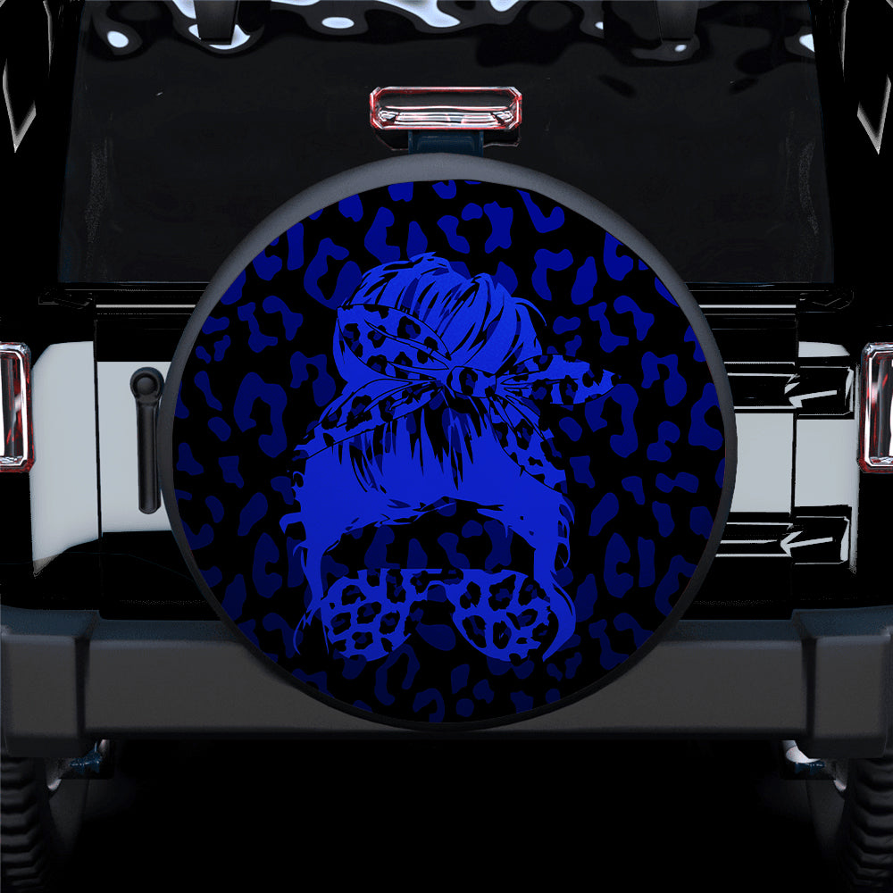 Blue Jeep Girl Sunglasses Leopard Pattern Spare Tire Cover for Campers