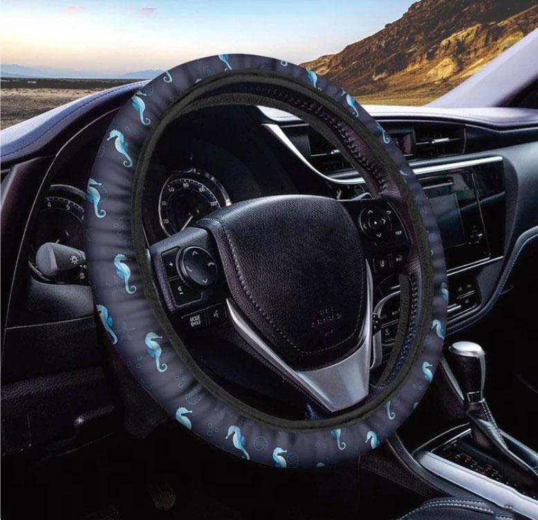 Blue Seahorse Pattern Steering Wheel Cover for Cars 7212