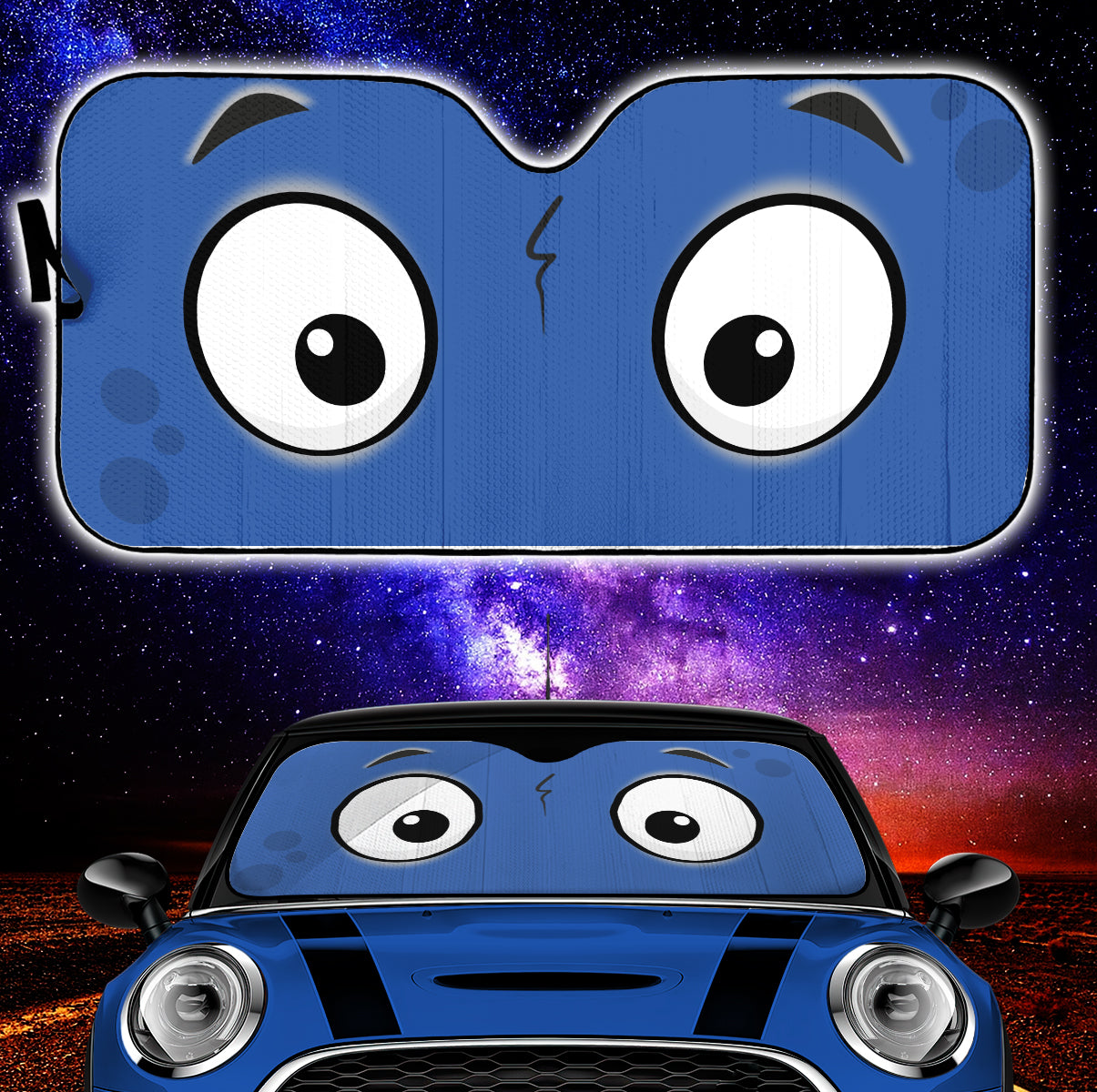 Slightly Surprised Blue Cartoon Eyes Auto Sunshades for Cars