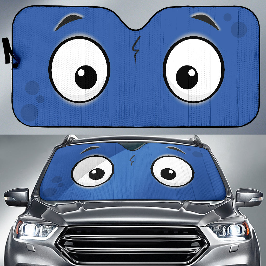 Slightly Surprised Blue Cartoon Eyes Auto Sunshades for Cars