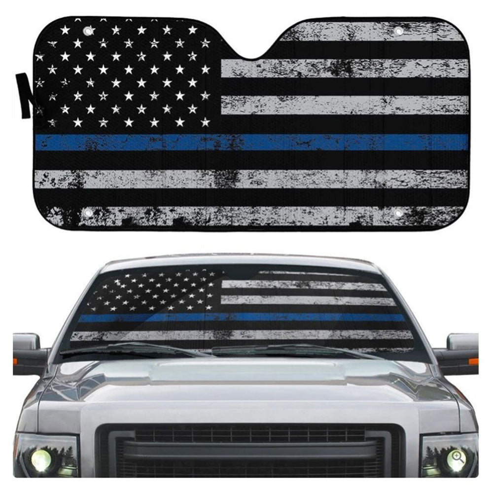 Blue Thin Line American Flag Windshield Sun Shades Car Accessories