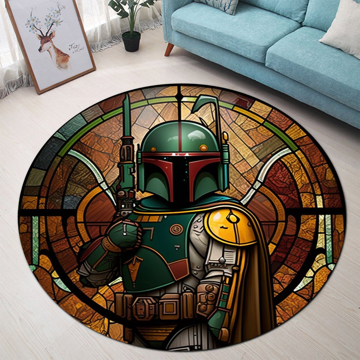 Boba Fett Stained Glass Rug for Bedroom & Living Room Home Decor