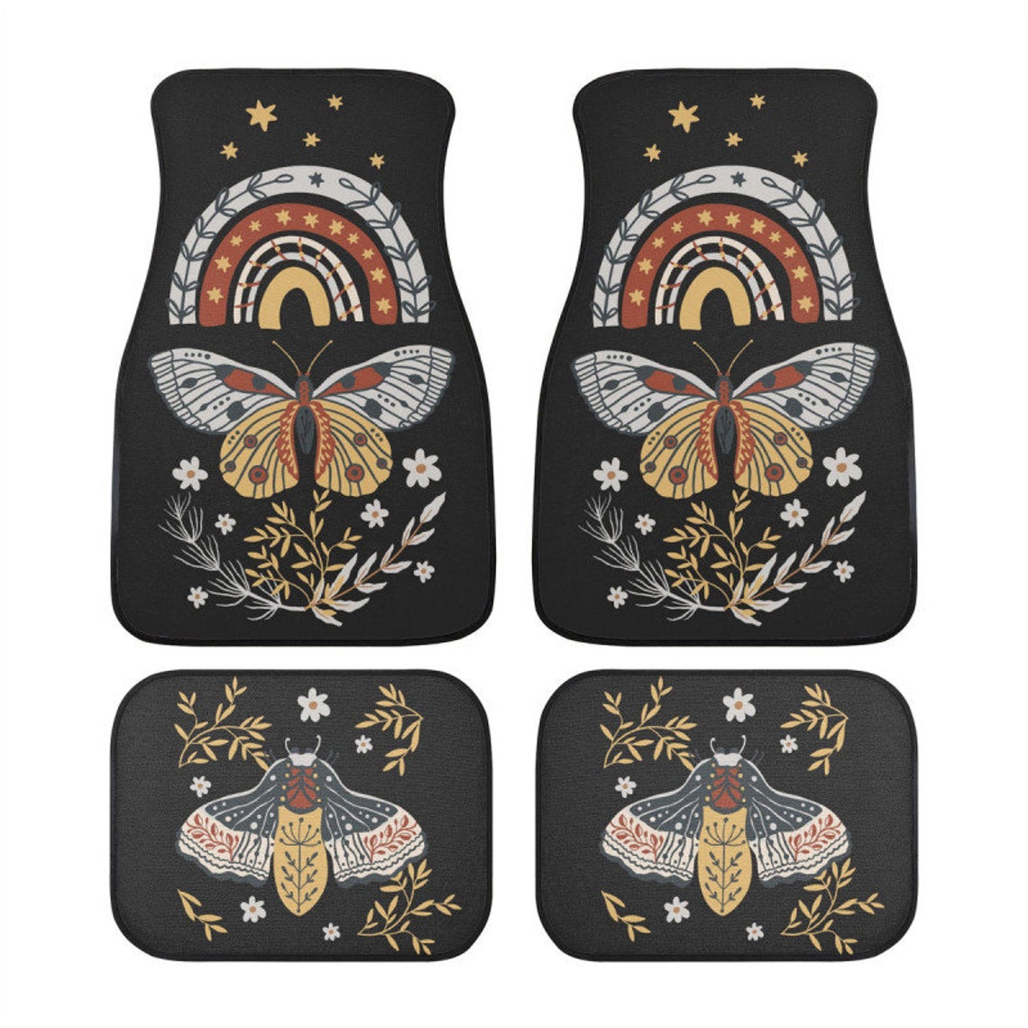 Boho Butterfly Rainbow Car Floor Mats - Bohemian Car Accessories