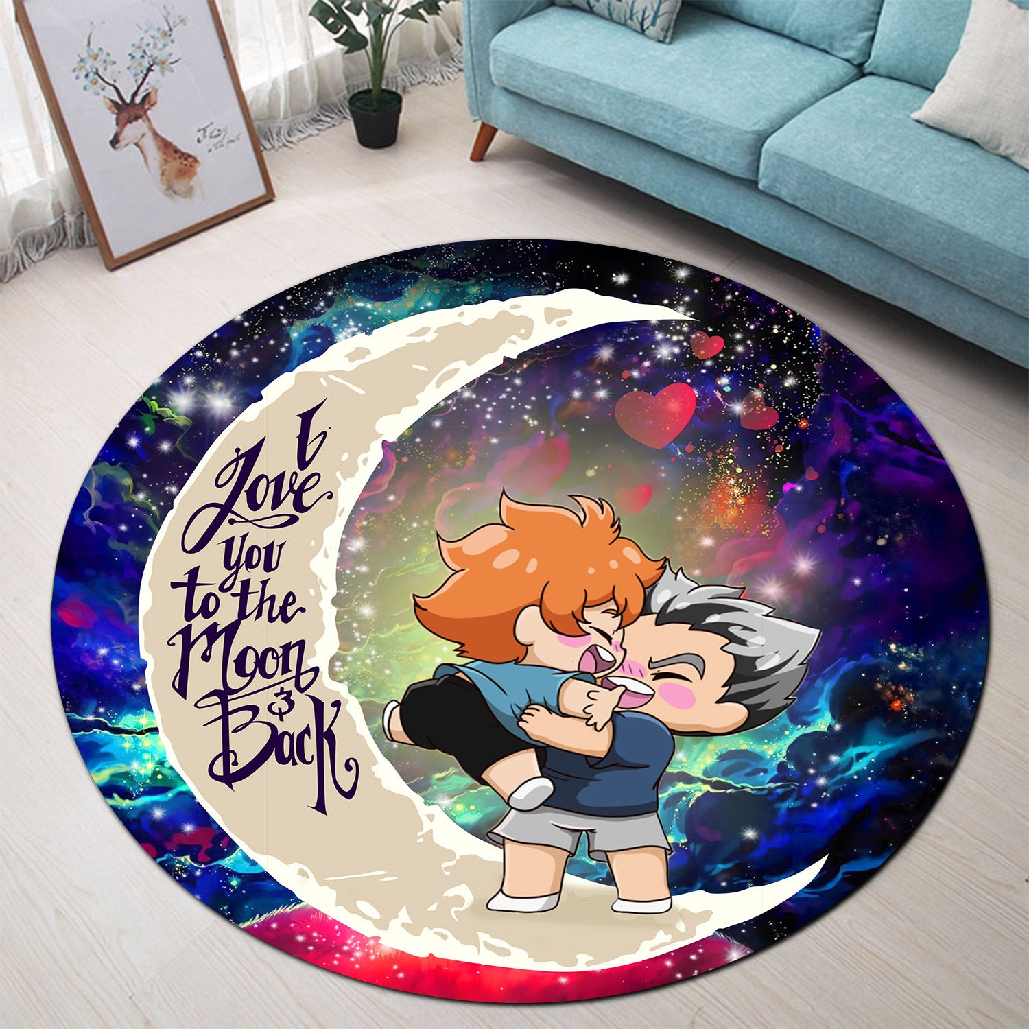 Love You To The Moon Galaxy Carpet Rug for Bedroom Living Room Decor