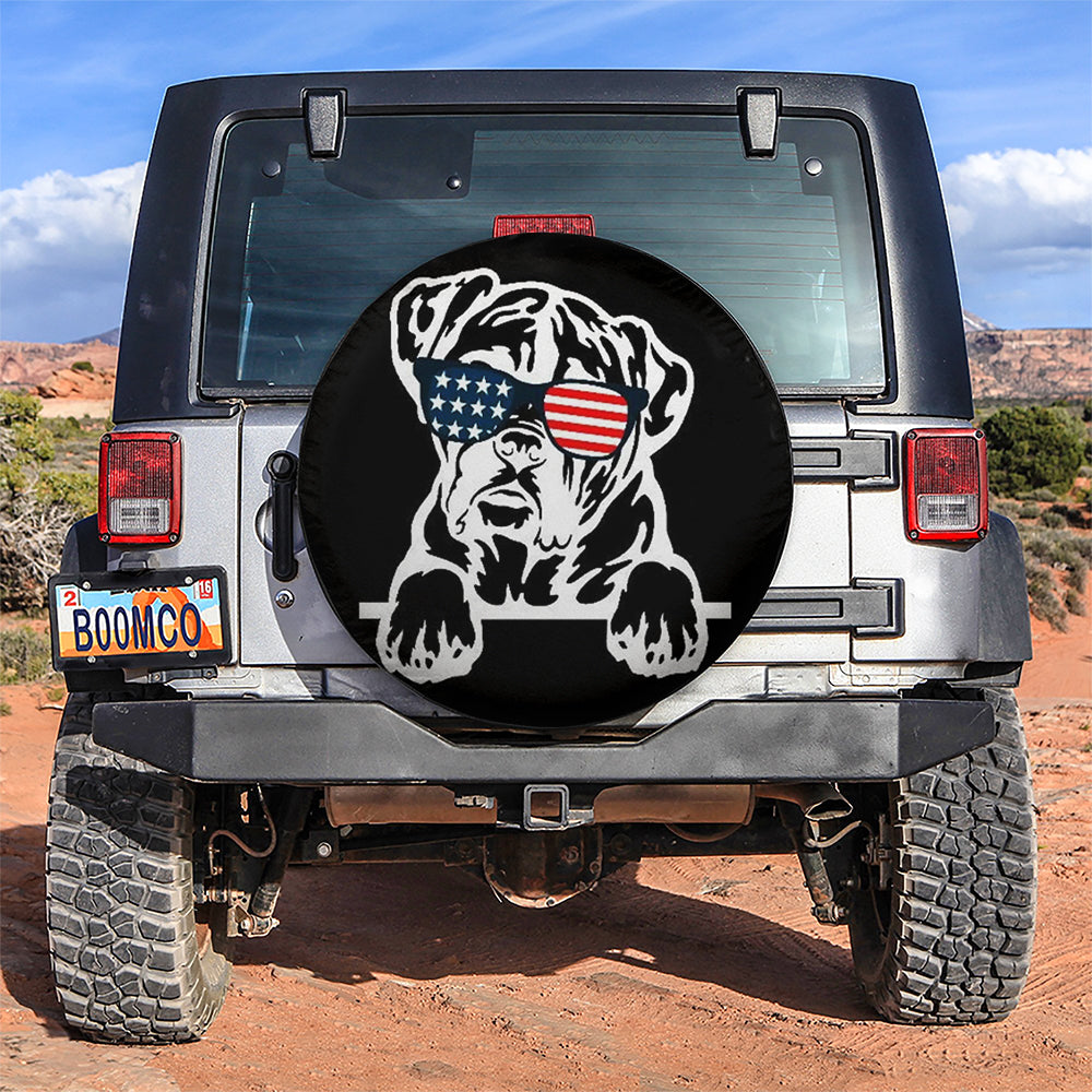 Boxer Dog US Flag Jeep Spare Tire Covers for Campers Gift